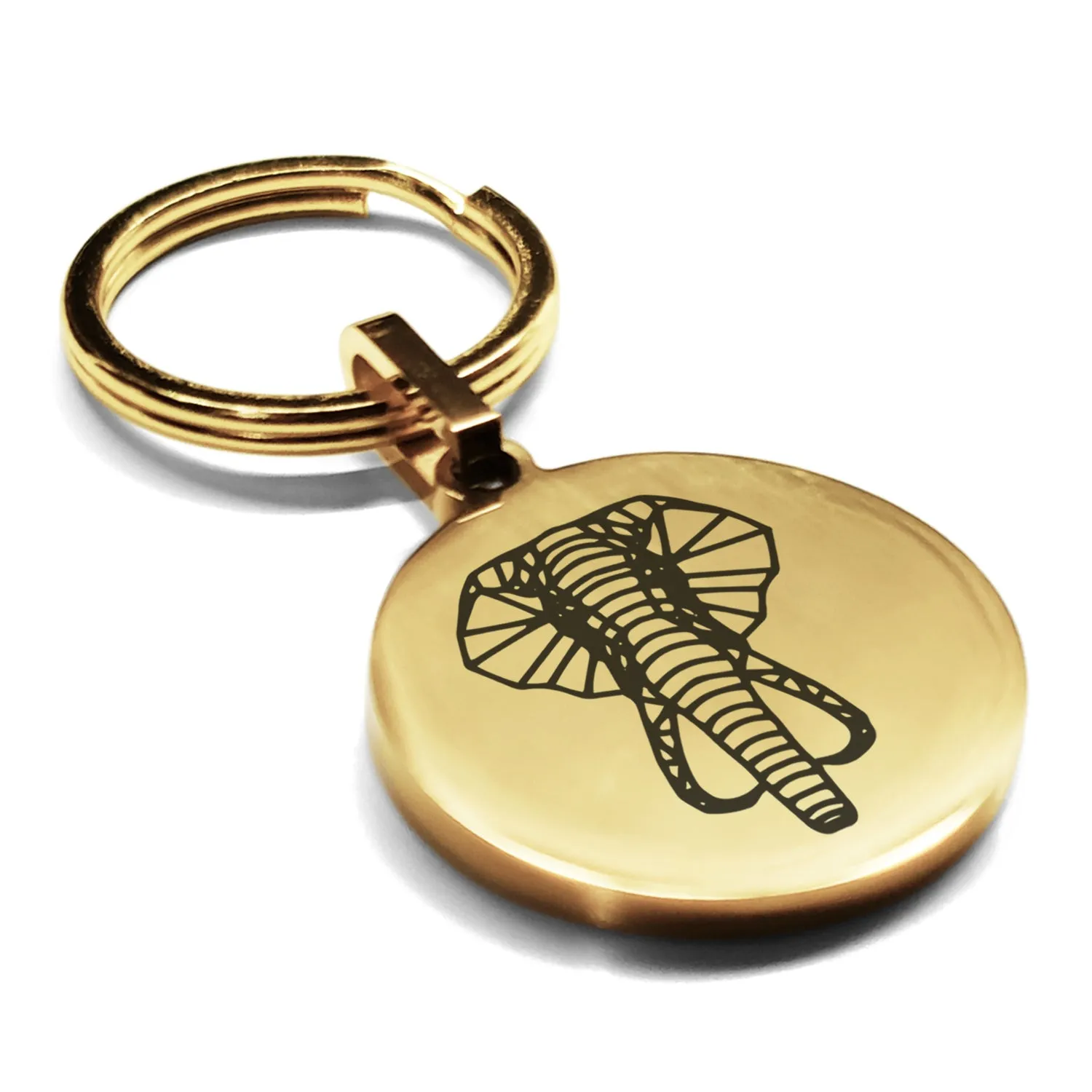 Stainless Steel Geometric Polygon Elephant Round Medallion Keychain