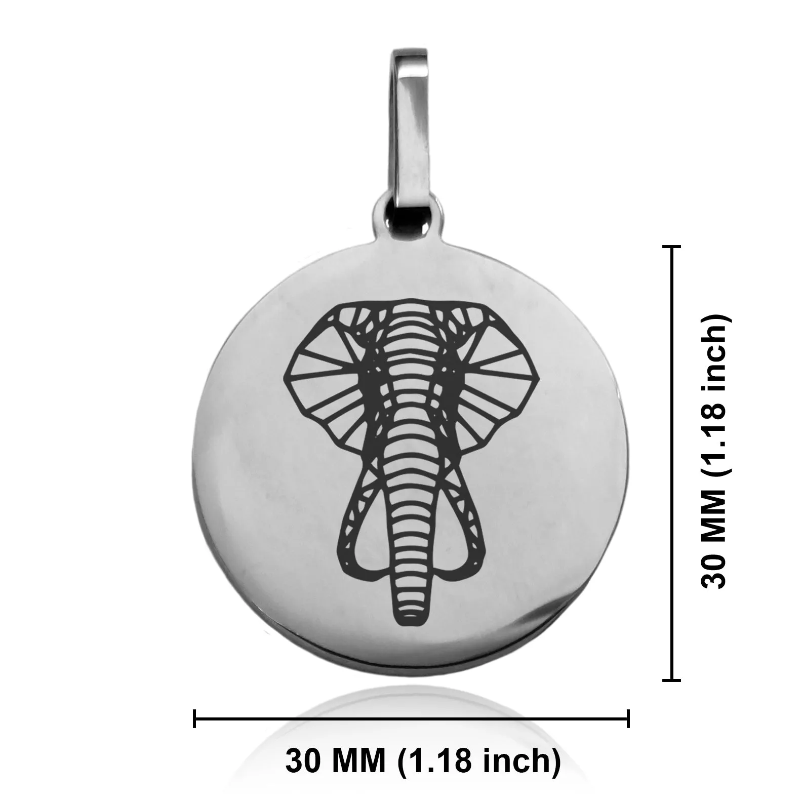 Stainless Steel Geometric Polygon Elephant Round Medallion Keychain