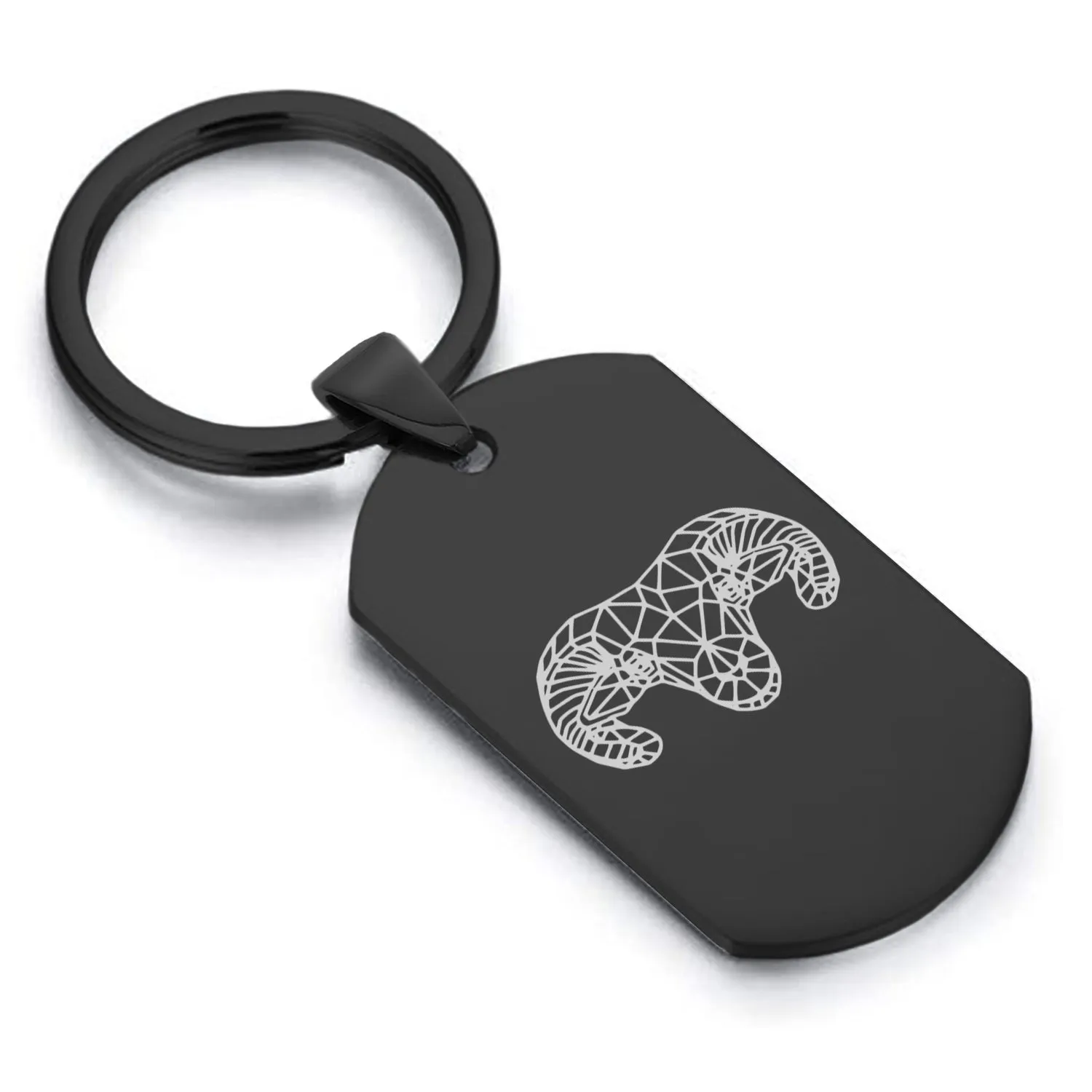 Stainless Steel Geometric Polygon Ram Dog Tag Keychain
