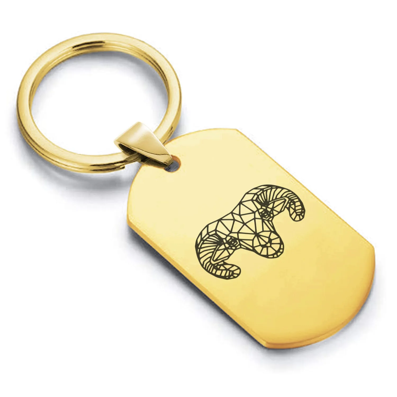 Stainless Steel Geometric Polygon Ram Dog Tag Keychain