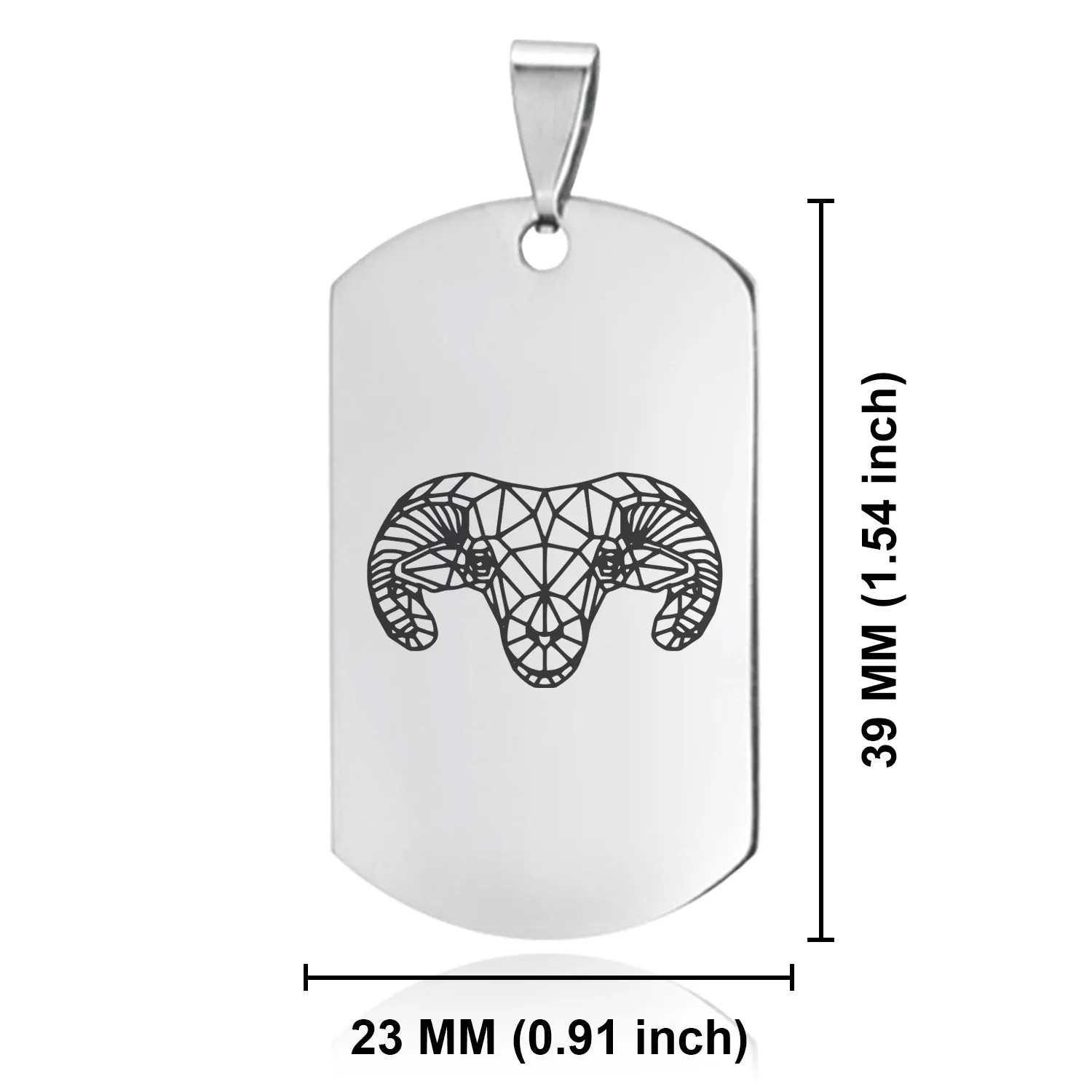 Stainless Steel Geometric Polygon Ram Dog Tag Keychain