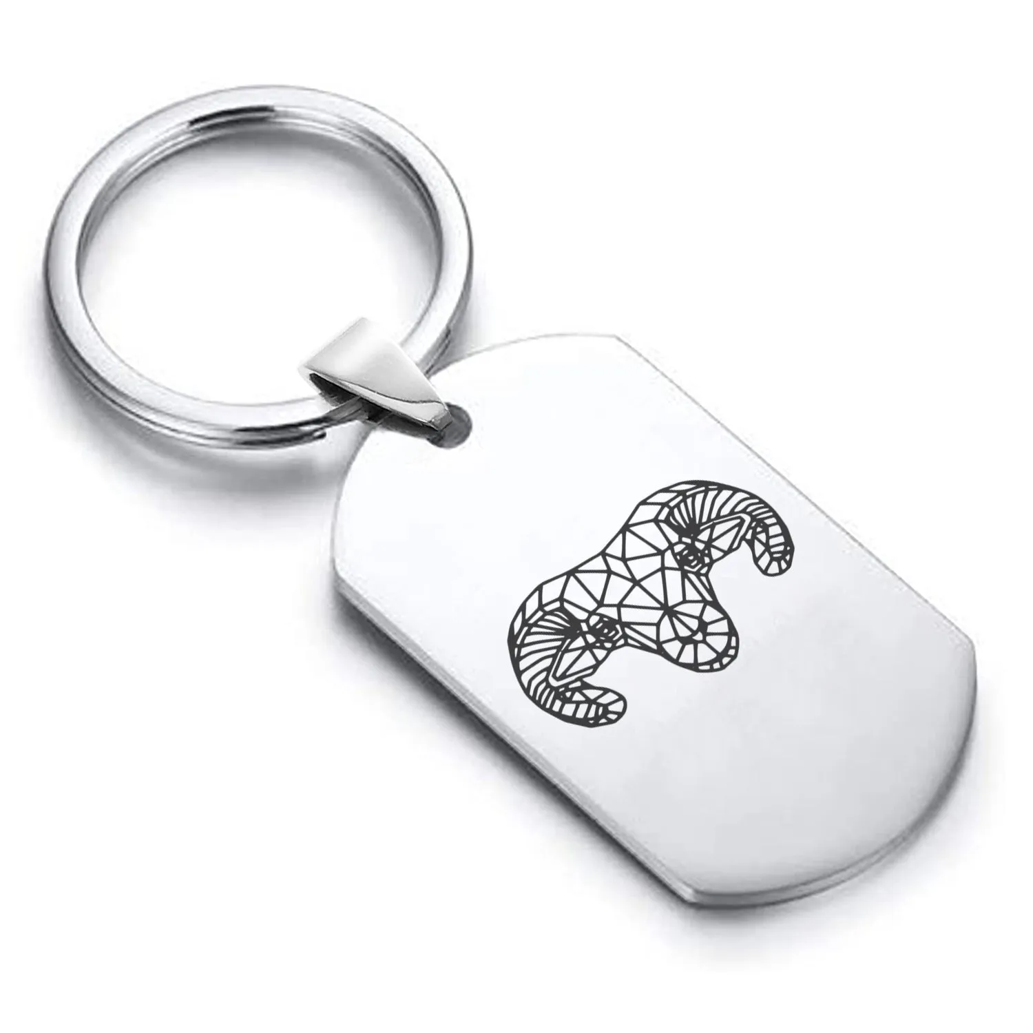 Stainless Steel Geometric Polygon Ram Dog Tag Keychain