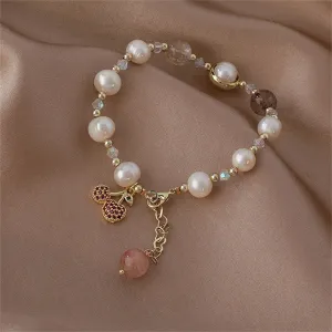 Strawberry Crystal & Pearl 18K Gold-Plated Cherry Charm Bracelet