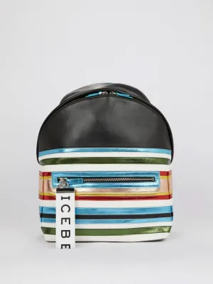 Striped Panel Leather Backpack