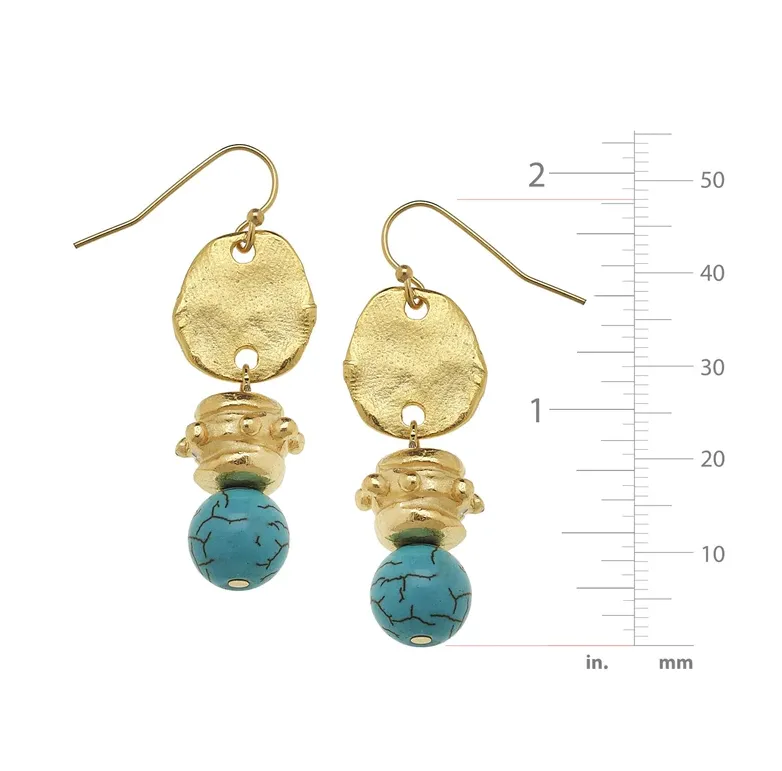 Susan Shaw Handcast Gold with Genuine Turquoise Earrings
