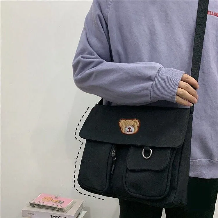 themeisles New Japanese High School Girls Canvas Bag Simple Large Capacity Crossbody Bags Women Multi-pockets Shoulder Bag Satchels Bolsos