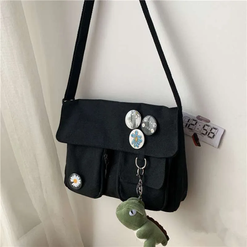 themeisles New Japanese High School Girls Canvas Bag Simple Large Capacity Crossbody Bags Women Multi-pockets Shoulder Bag Satchels Bolsos