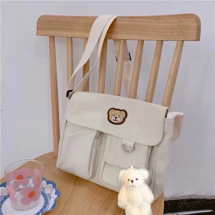 themeisles New Japanese High School Girls Canvas Bag Simple Large Capacity Crossbody Bags Women Multi-pockets Shoulder Bag Satchels Bolsos