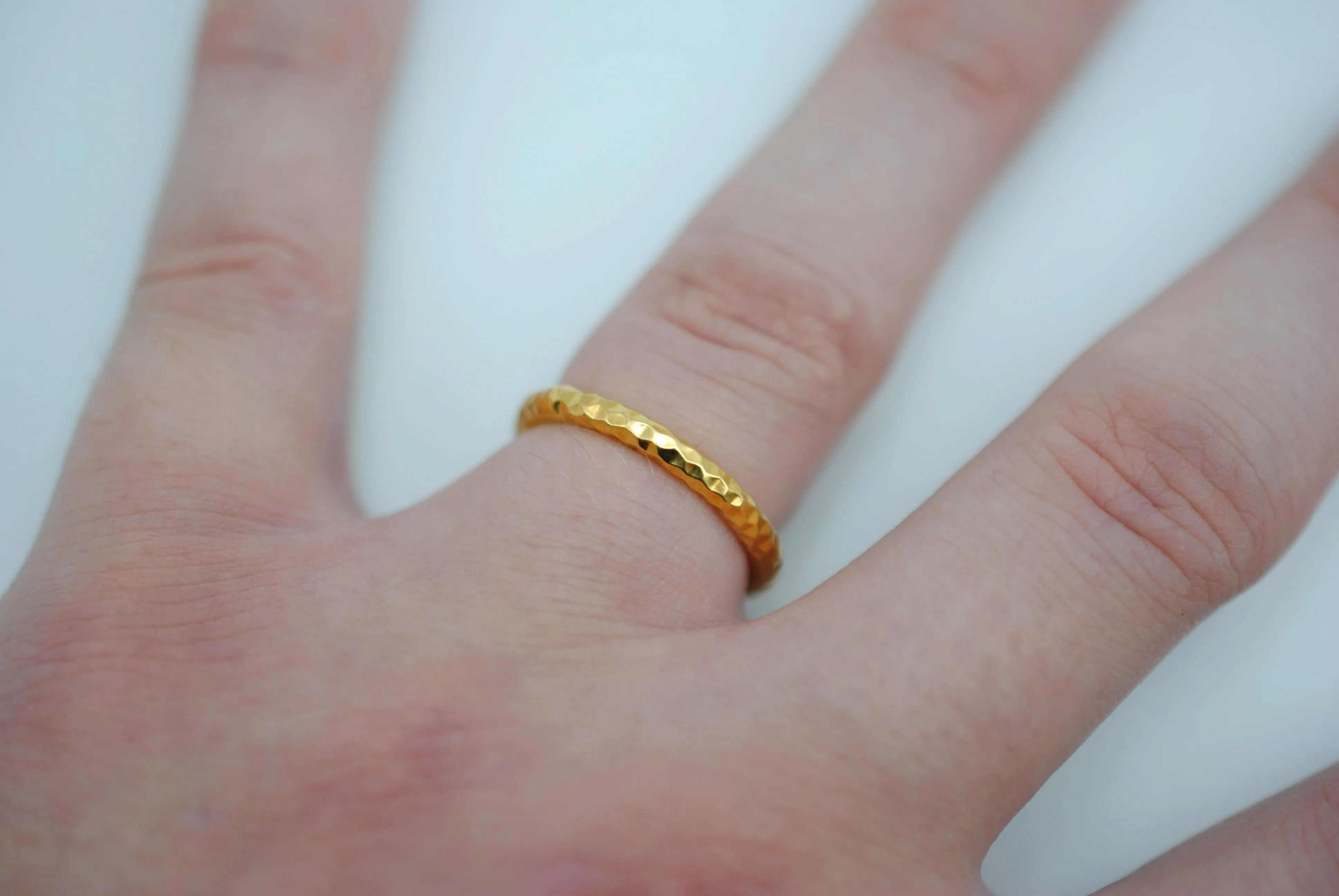 Thick Yellow Gold Sparkle Stacker Ring