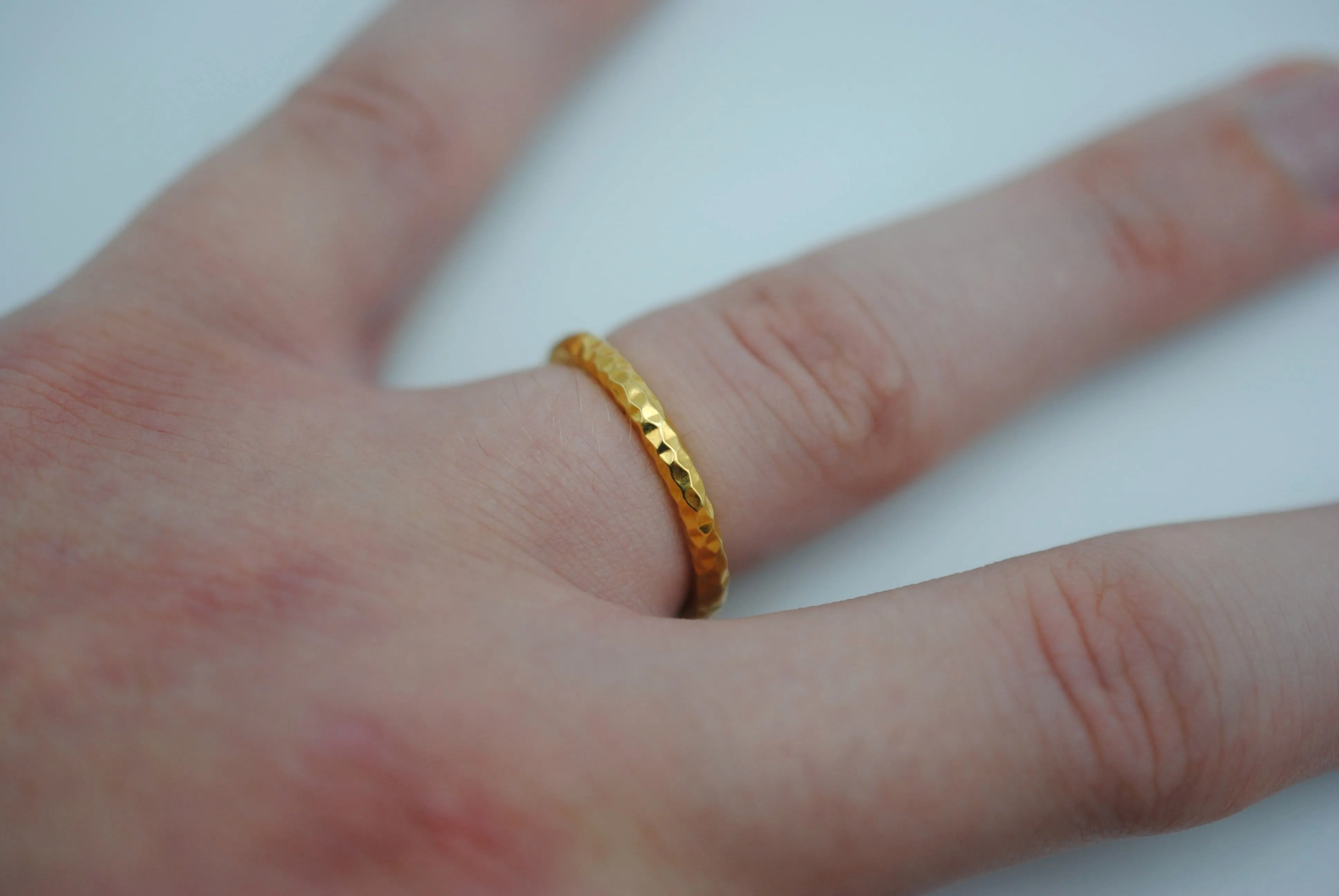 Thick Yellow Gold Sparkle Stacker Ring