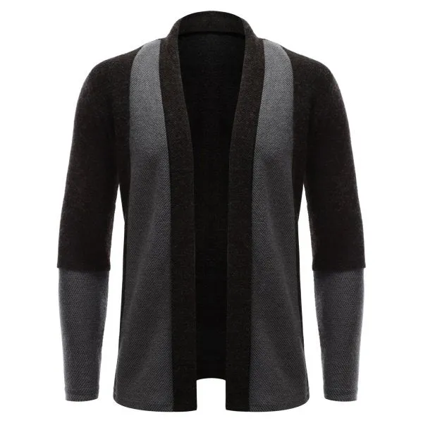 Turndown Collar Color Block Longline Cardigan