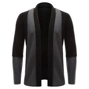 Turndown Collar Color Block Longline Cardigan