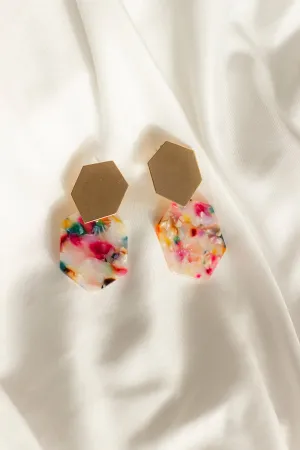 Two Tier Irregular Hexagon Stud Dangle Earrings