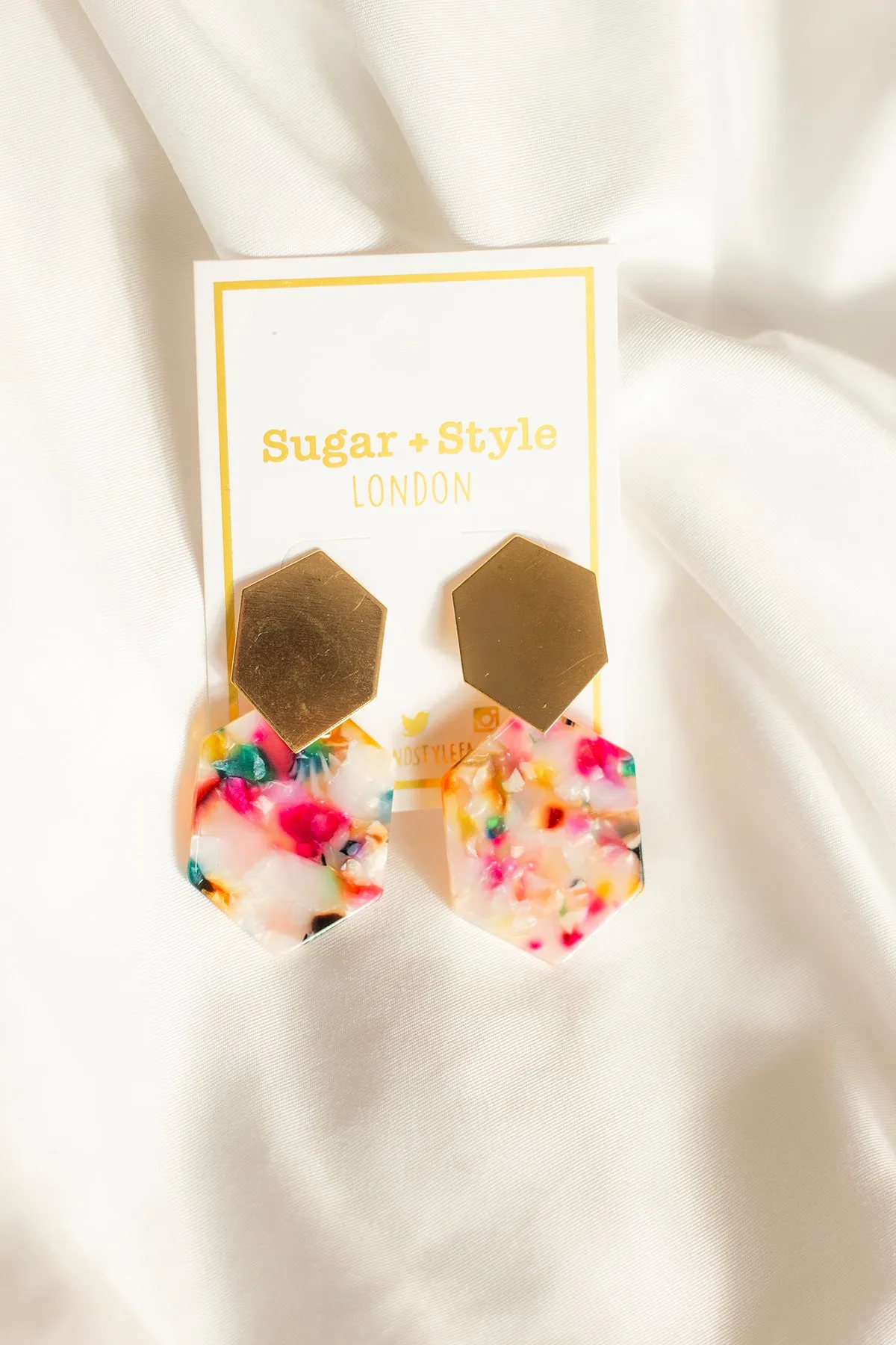Two Tier Irregular Hexagon Stud Dangle Earrings