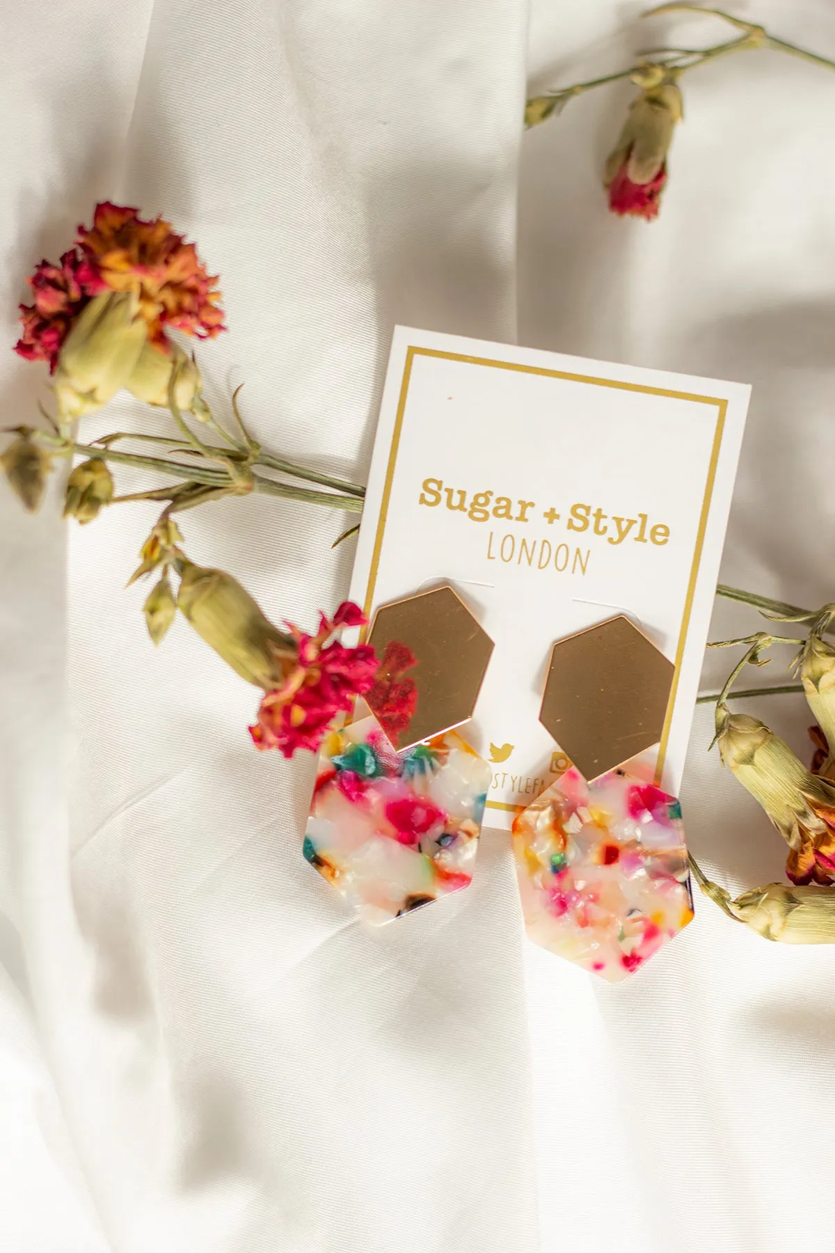 Two Tier Irregular Hexagon Stud Dangle Earrings