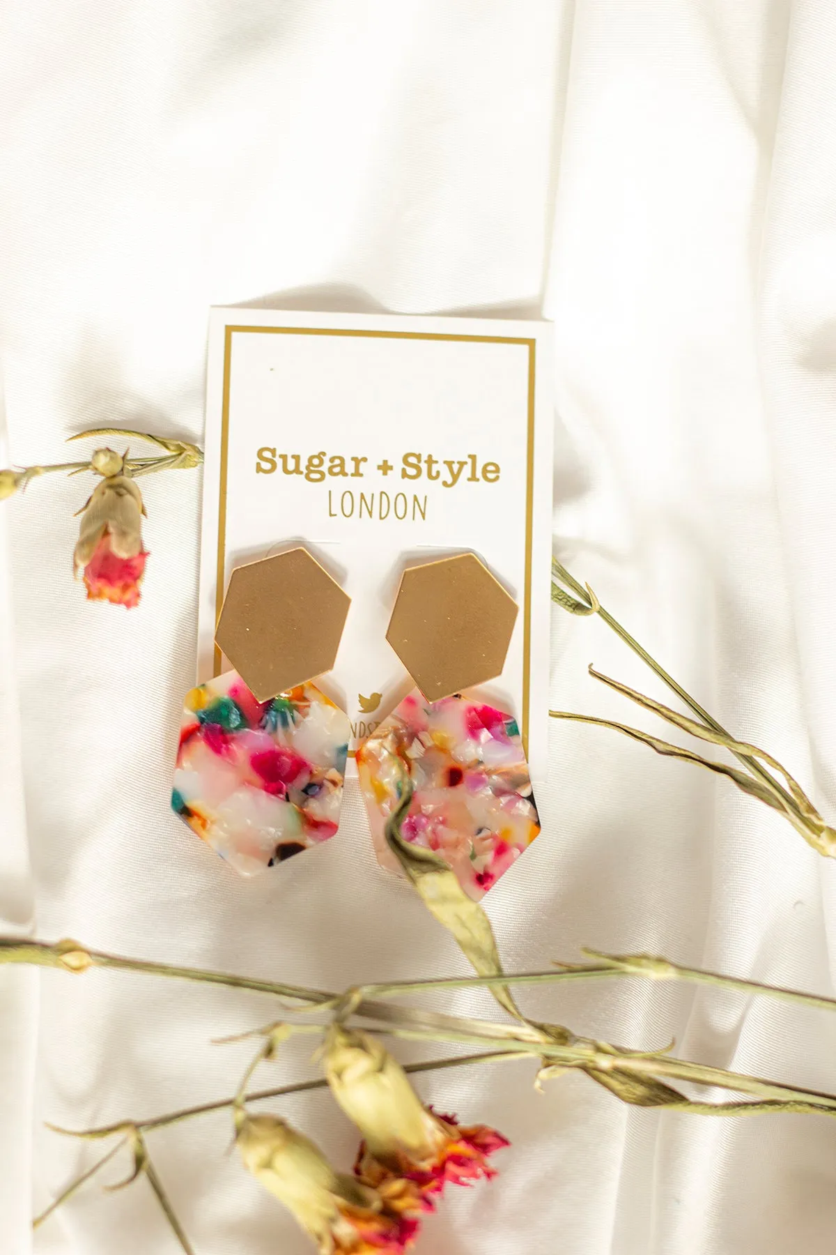 Two Tier Irregular Hexagon Stud Dangle Earrings