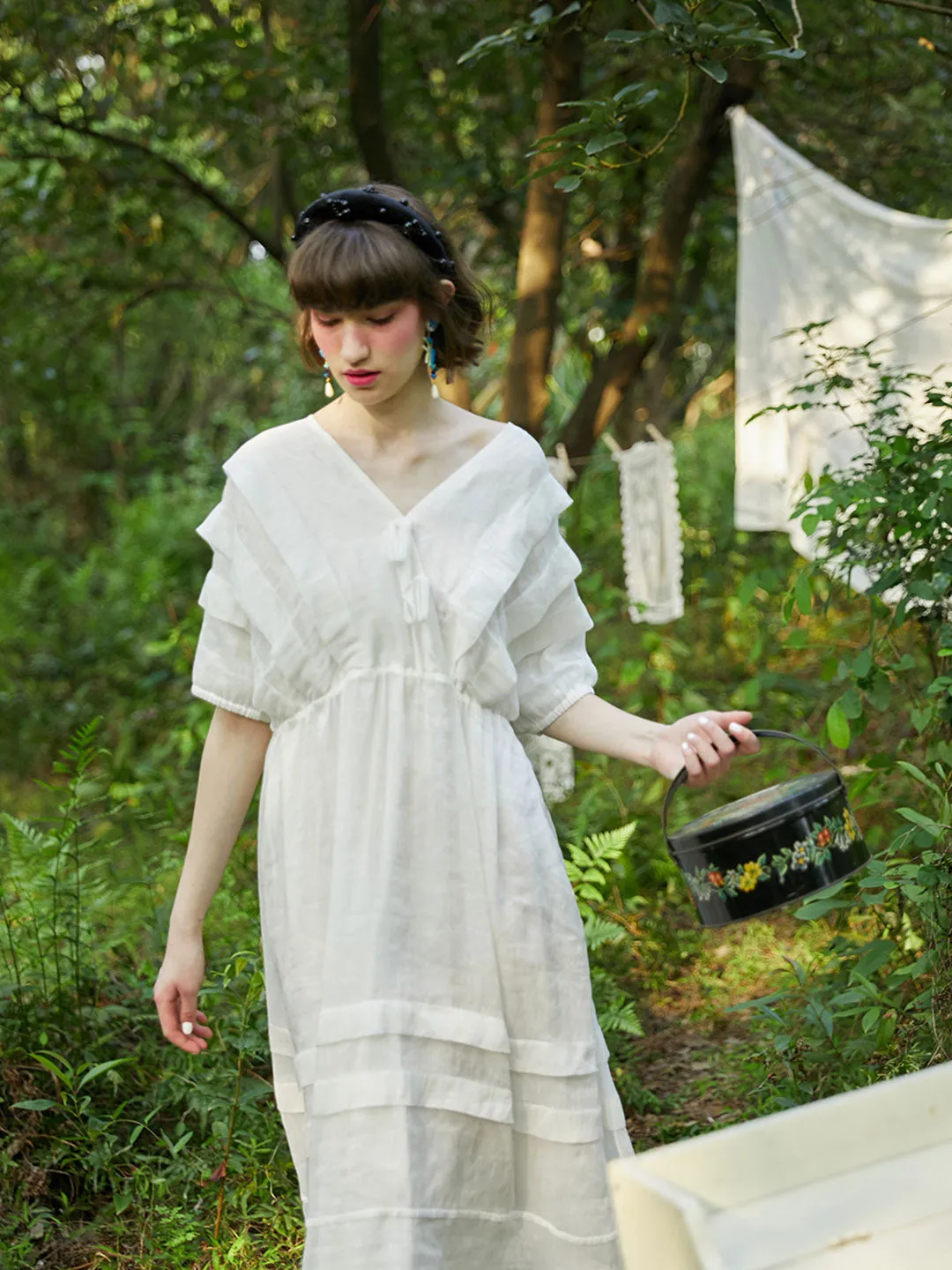 Unlogical Poem V-Neck Silk Flax Dress