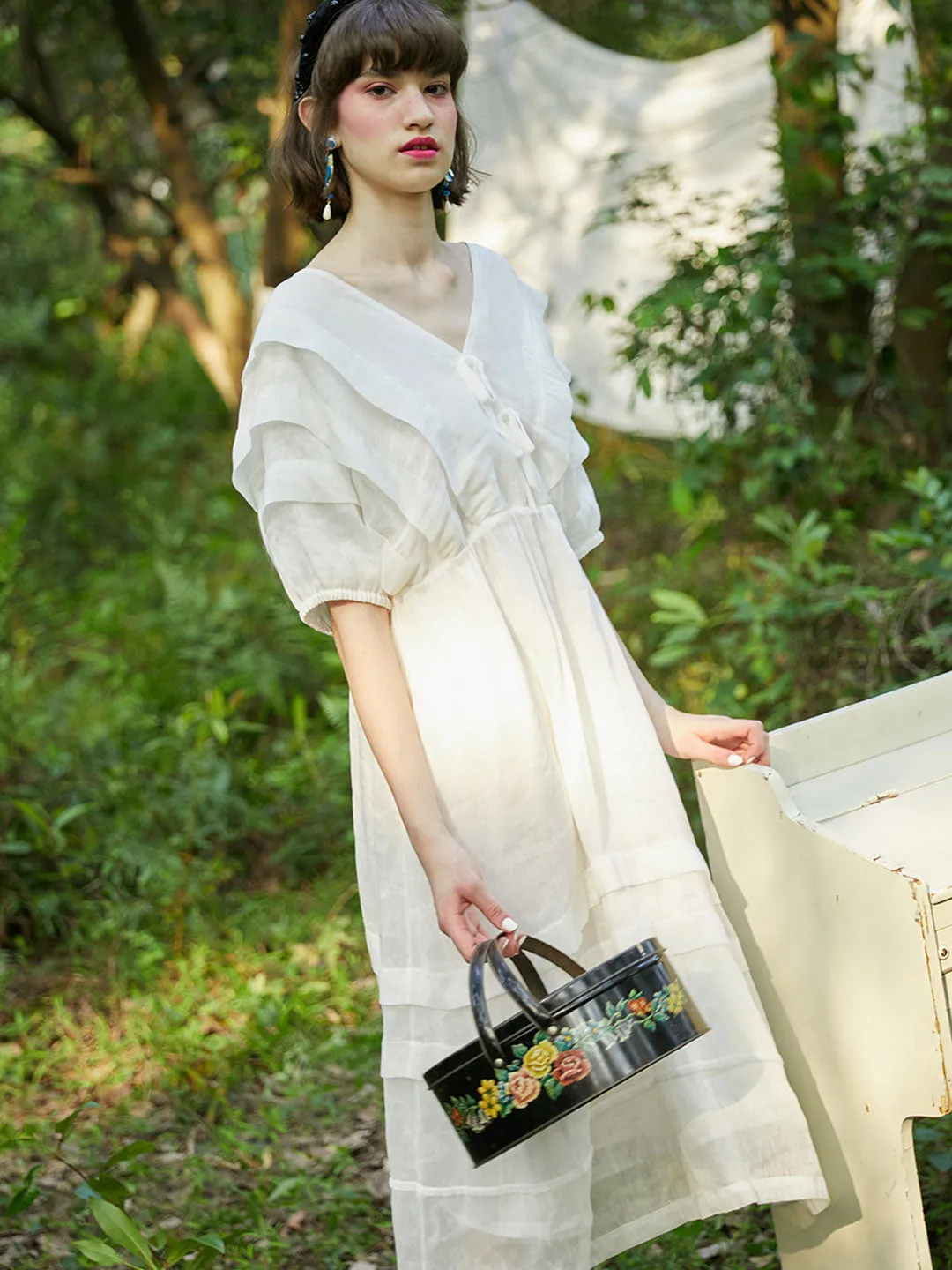Unlogical Poem V-Neck Silk Flax Dress