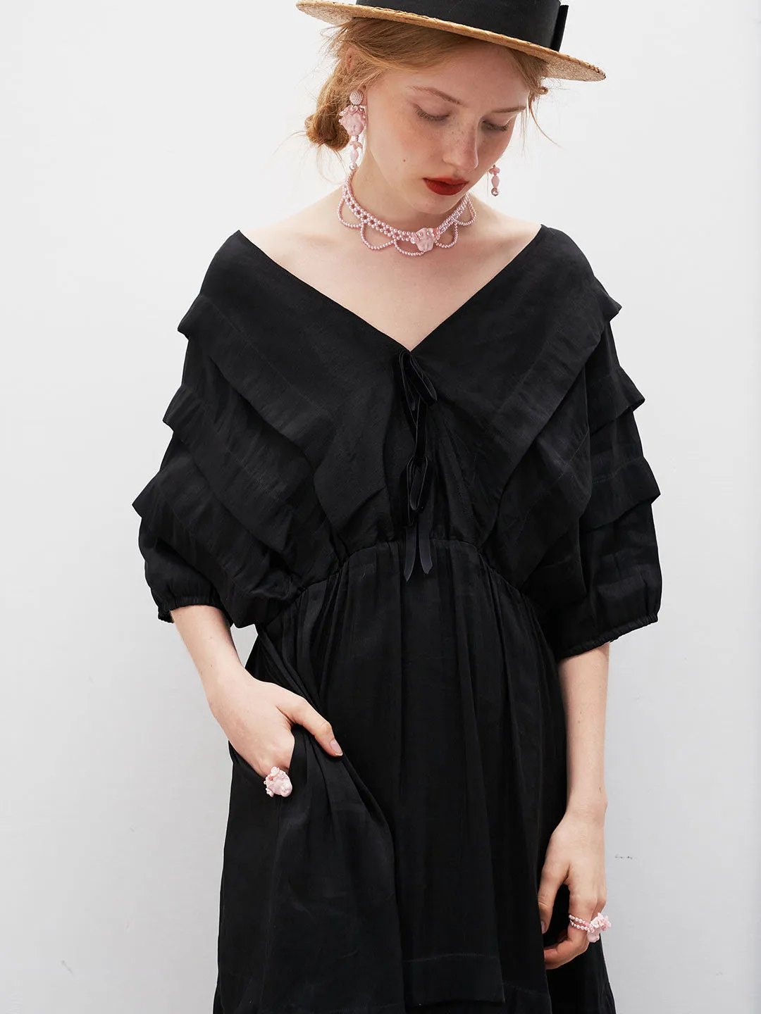 Unlogical Poem V-Neck Silk Flax Dress