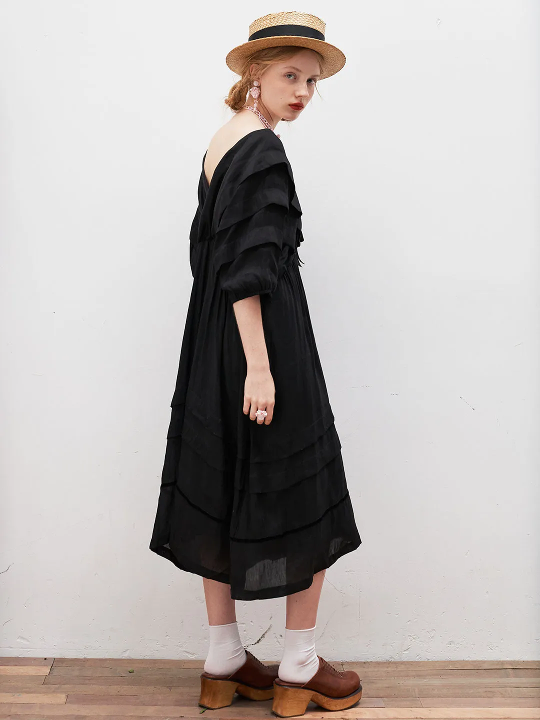 Unlogical Poem V-Neck Silk Flax Dress