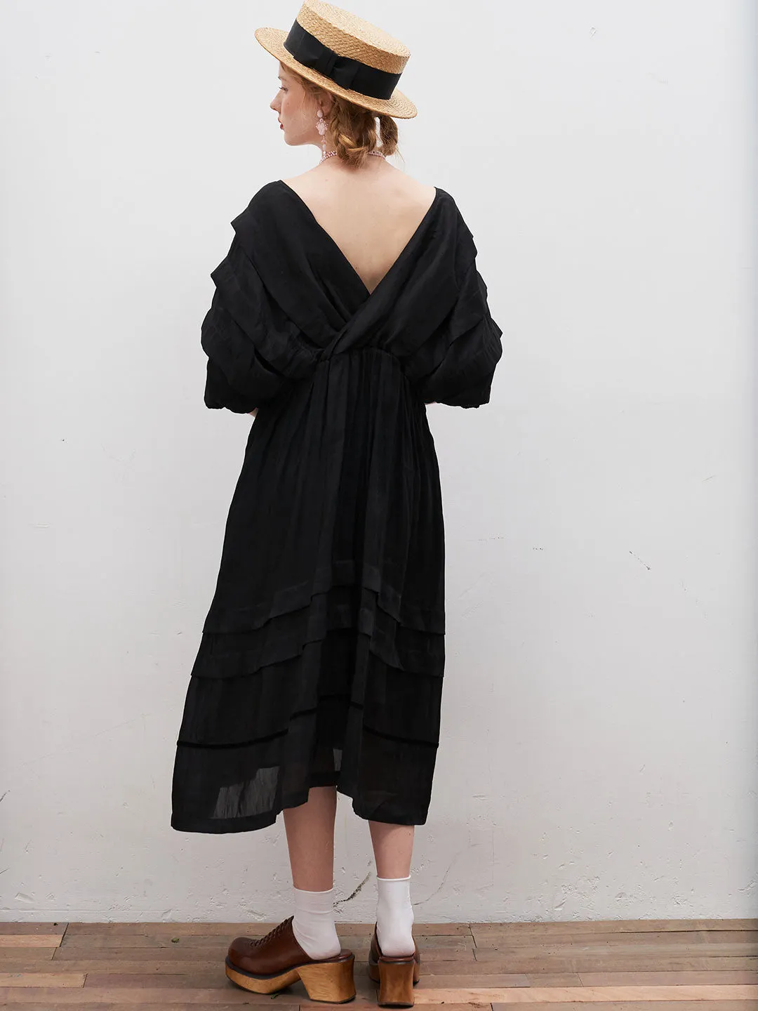 Unlogical Poem V-Neck Silk Flax Dress
