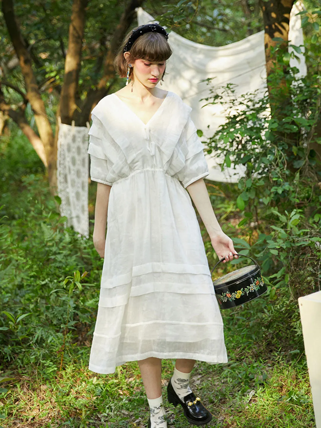 Unlogical Poem V-Neck Silk Flax Dress