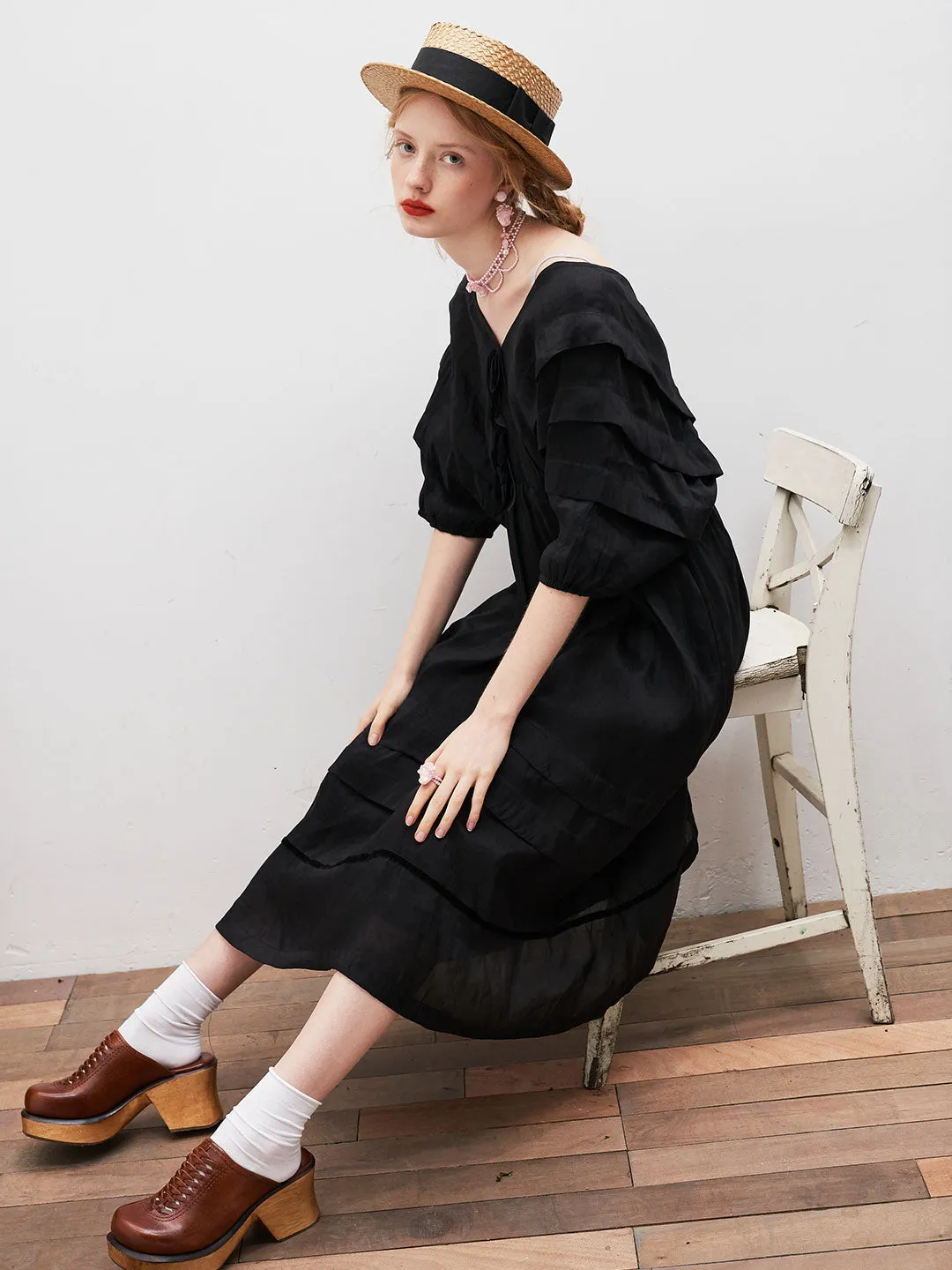 Unlogical Poem V-Neck Silk Flax Dress