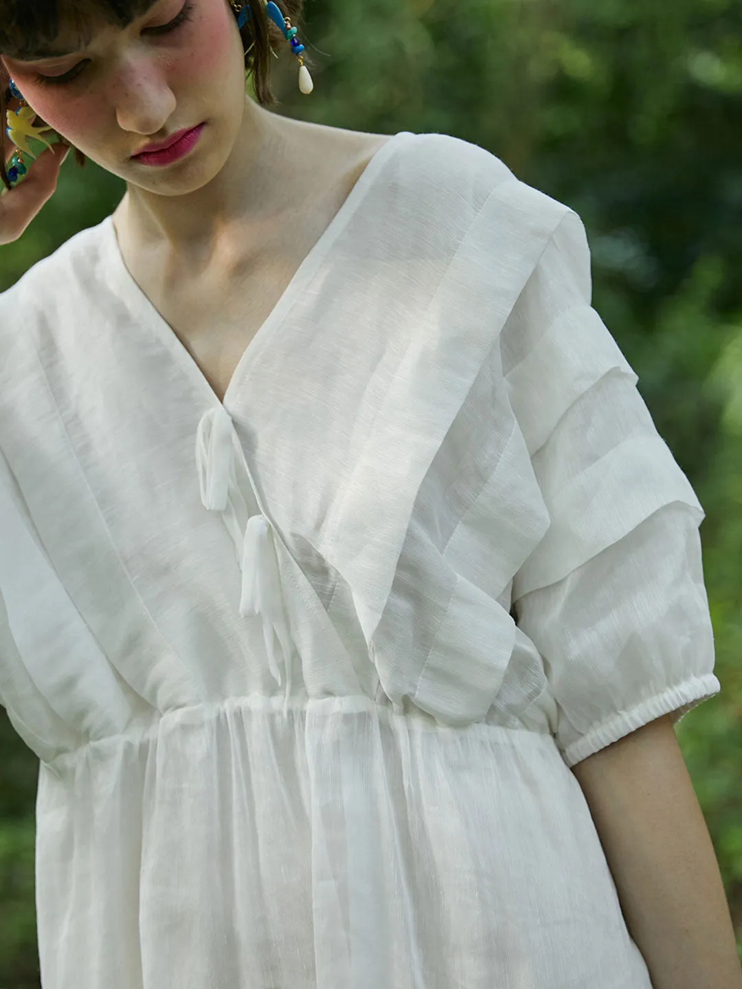 Unlogical Poem V-Neck Silk Flax Dress
