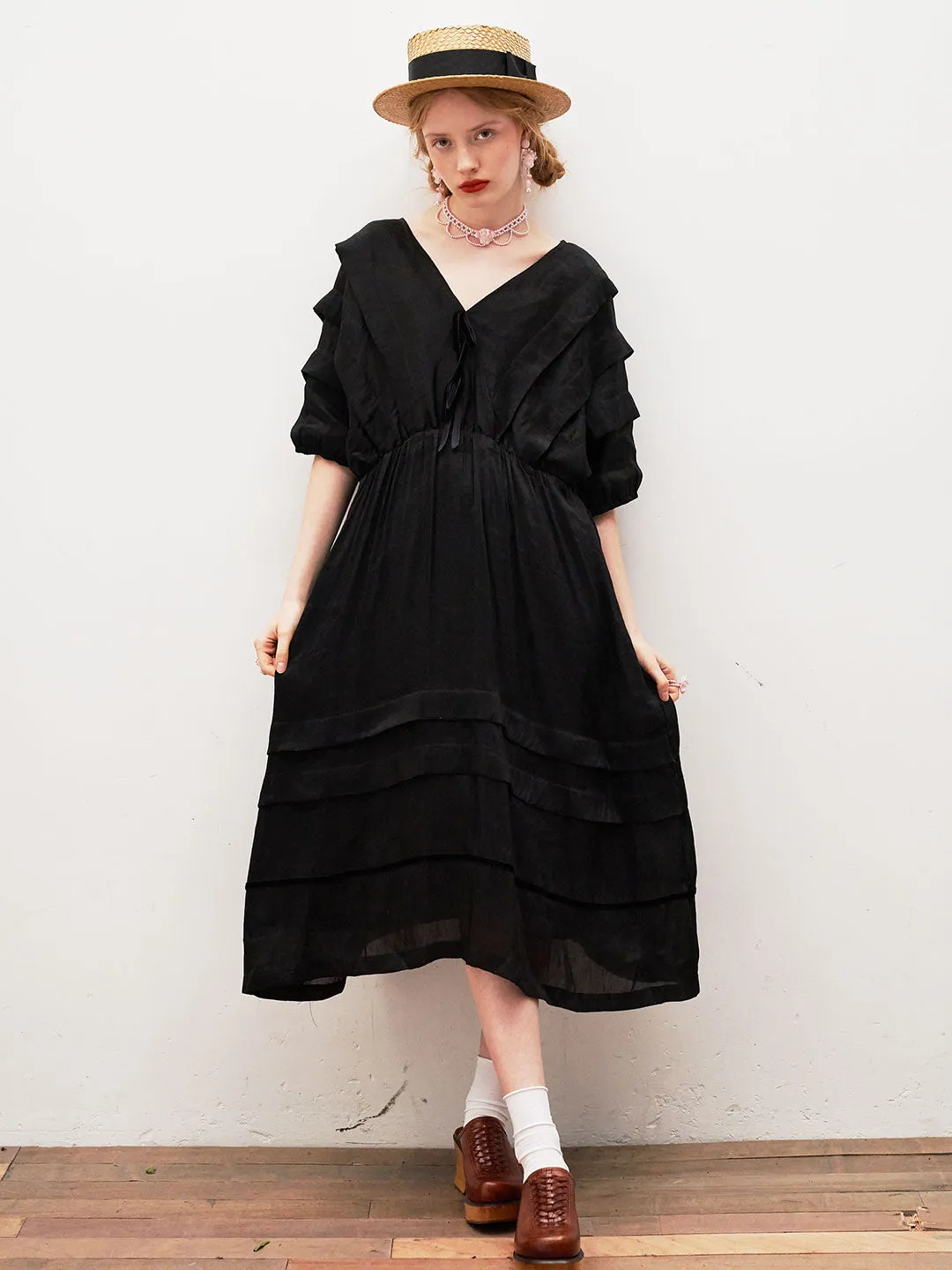 Unlogical Poem V-Neck Silk Flax Dress