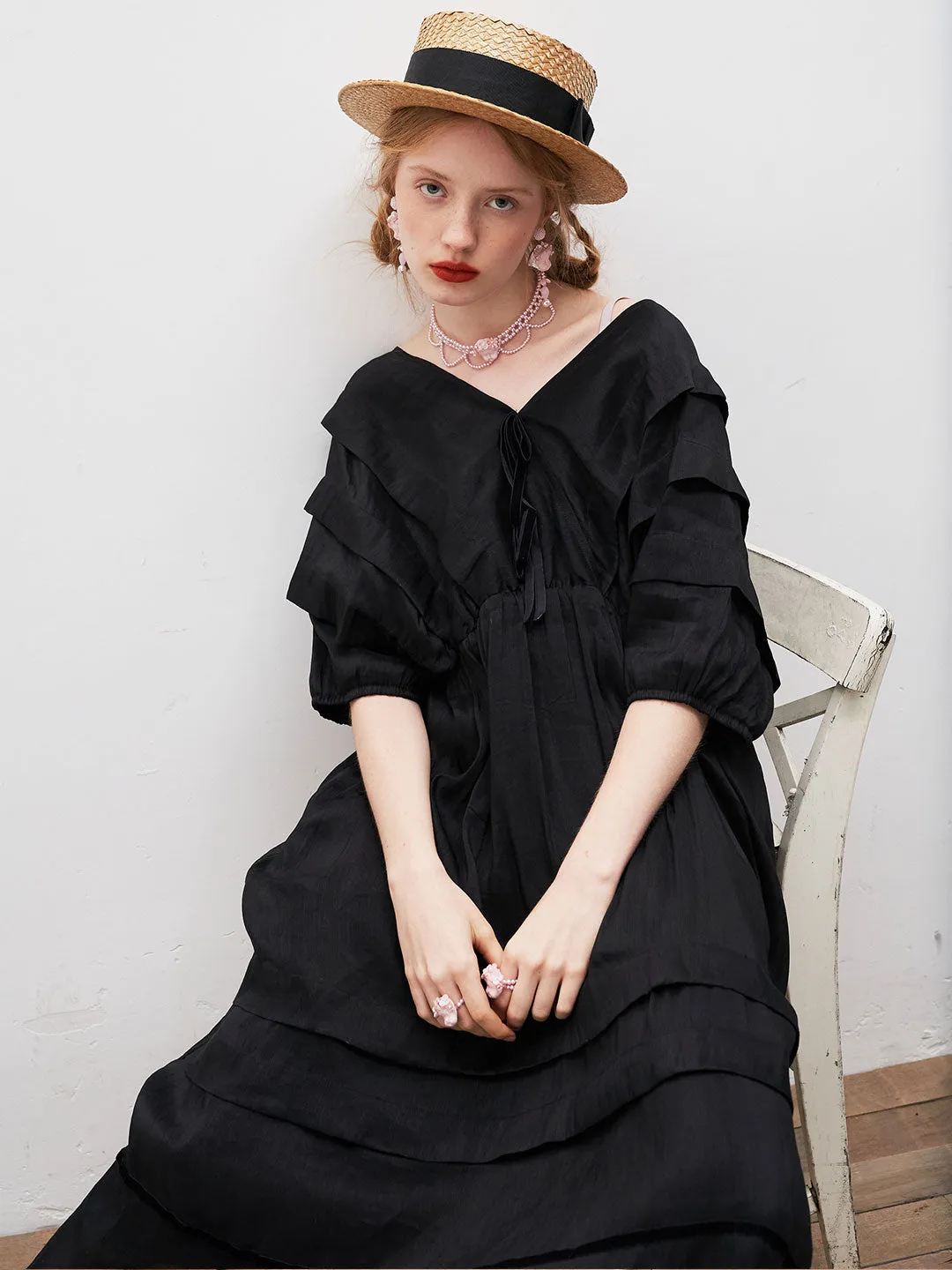 Unlogical Poem V-Neck Silk Flax Dress