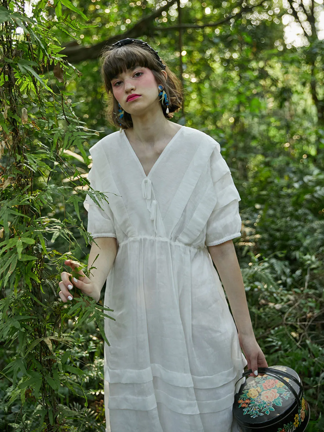 Unlogical Poem V-Neck Silk Flax Dress