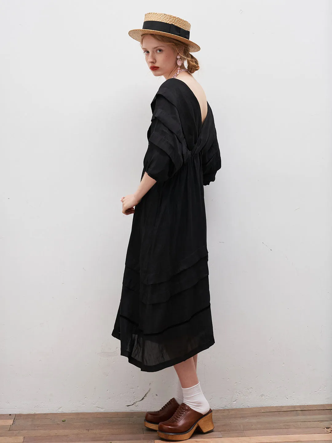 Unlogical Poem V-Neck Silk Flax Dress