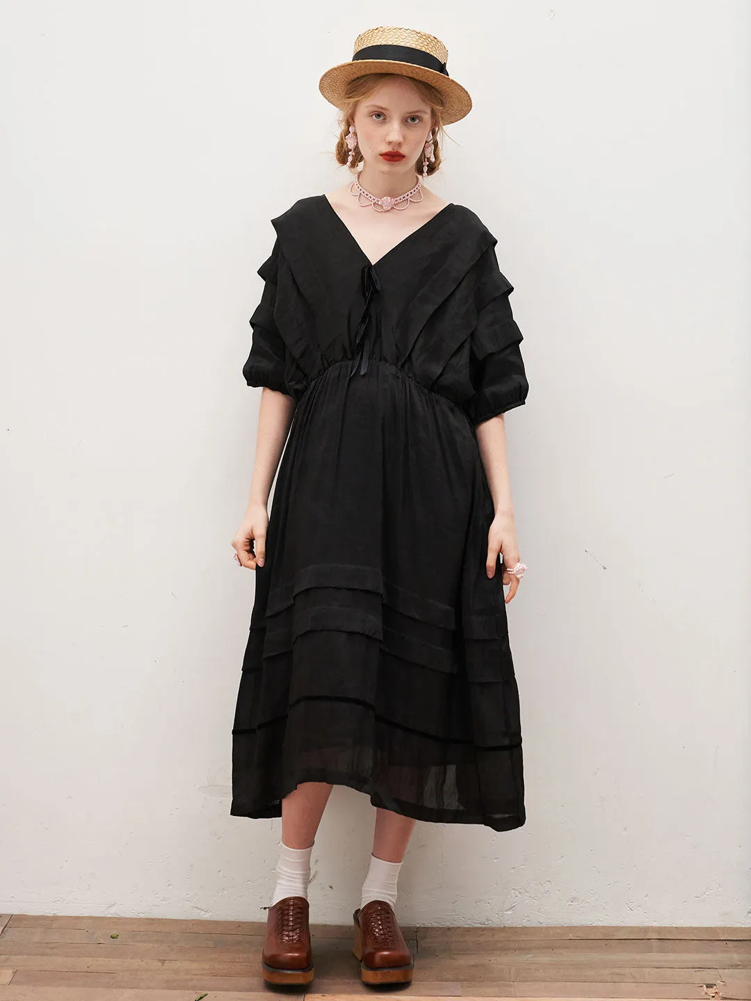 Unlogical Poem V-Neck Silk Flax Dress