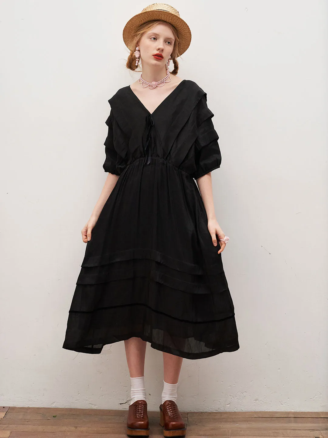Unlogical Poem V-Neck Silk Flax Dress