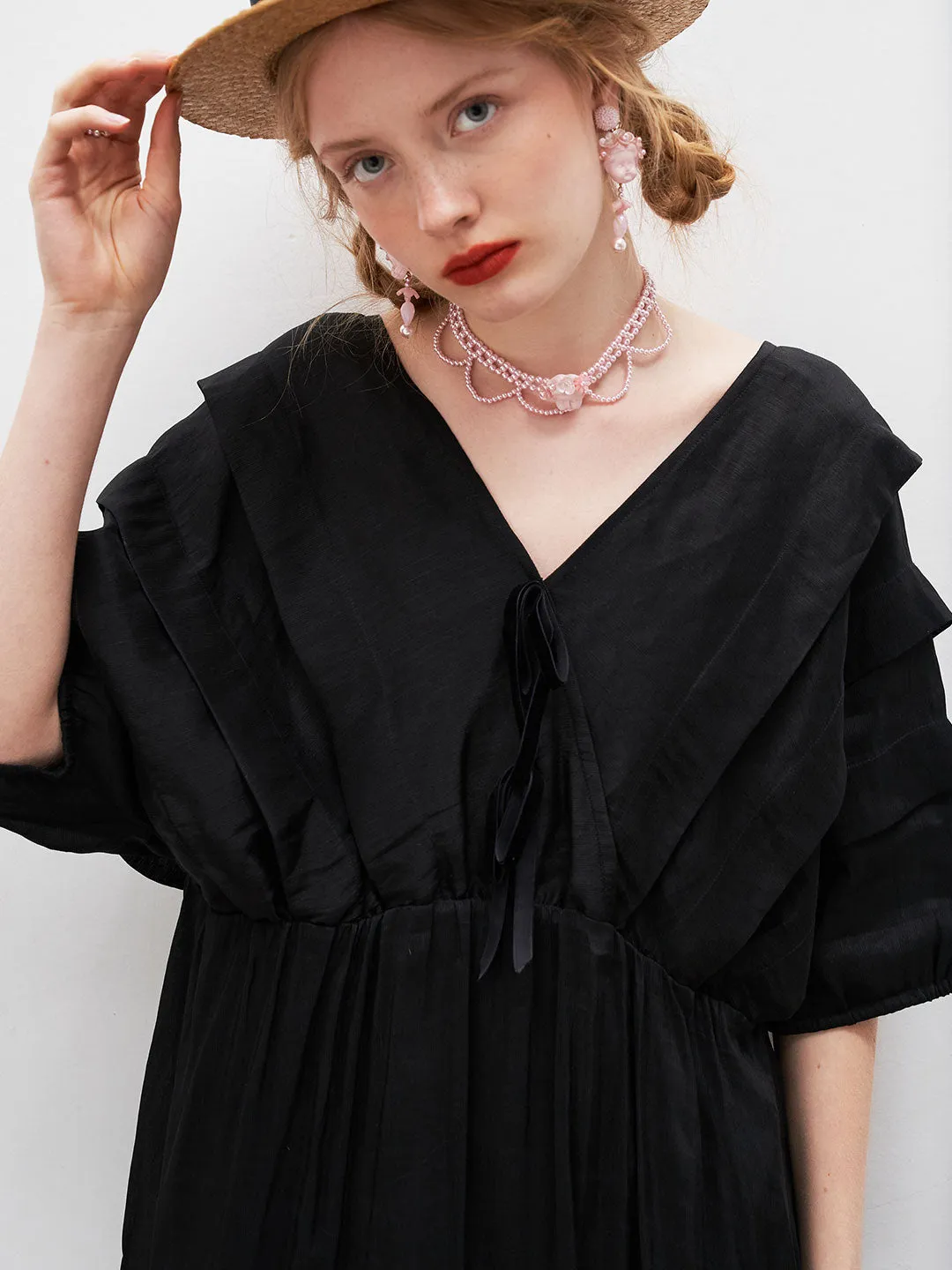 Unlogical Poem V-Neck Silk Flax Dress