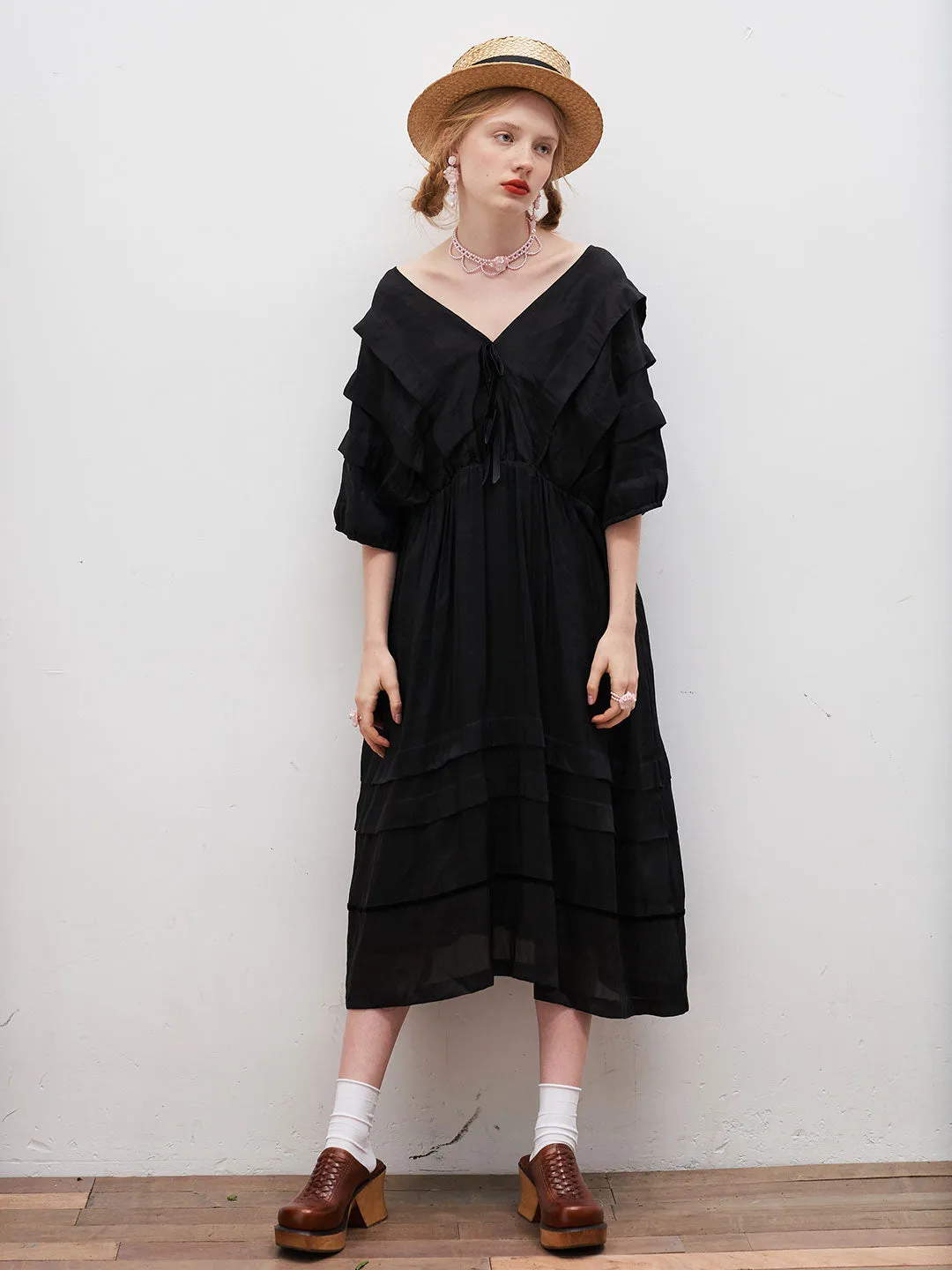 Unlogical Poem V-Neck Silk Flax Dress