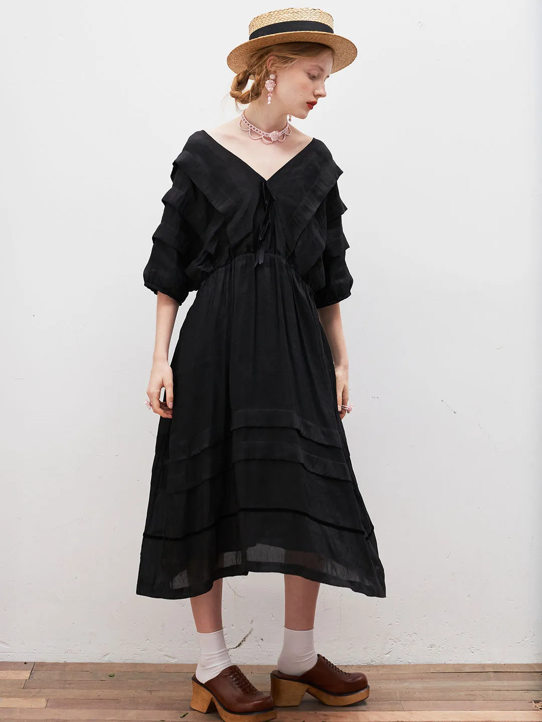 Unlogical Poem V-Neck Silk Flax Dress
