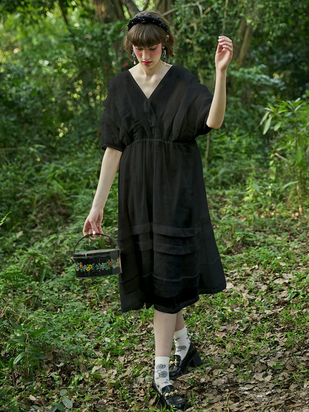 Unlogical Poem V-Neck Silk Flax Dress