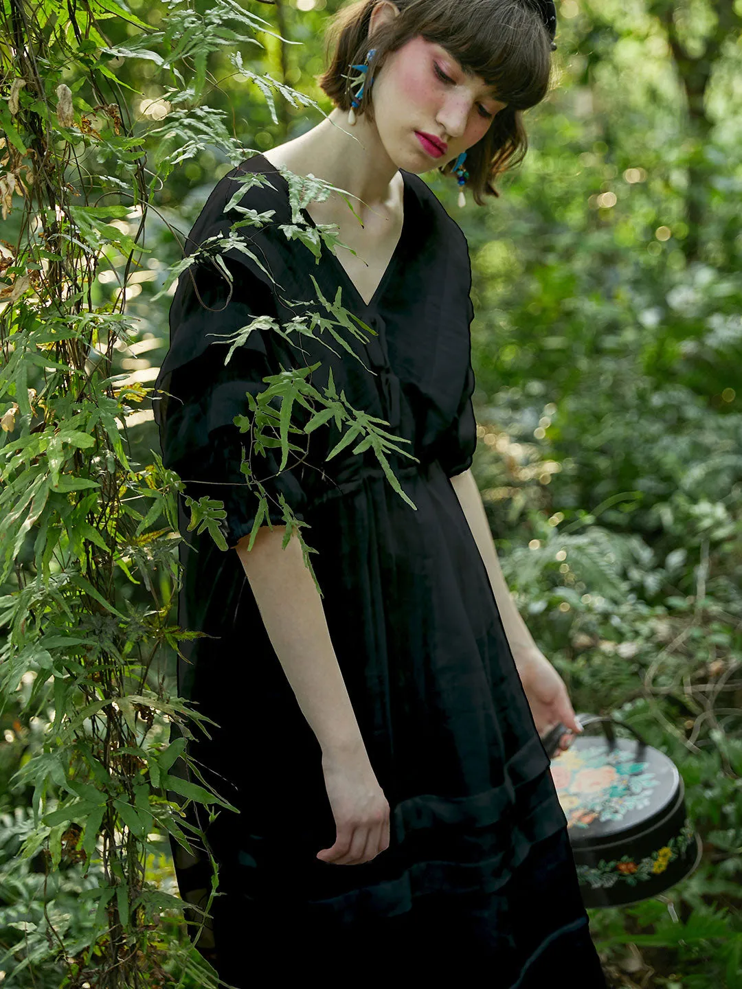 Unlogical Poem V-Neck Silk Flax Dress