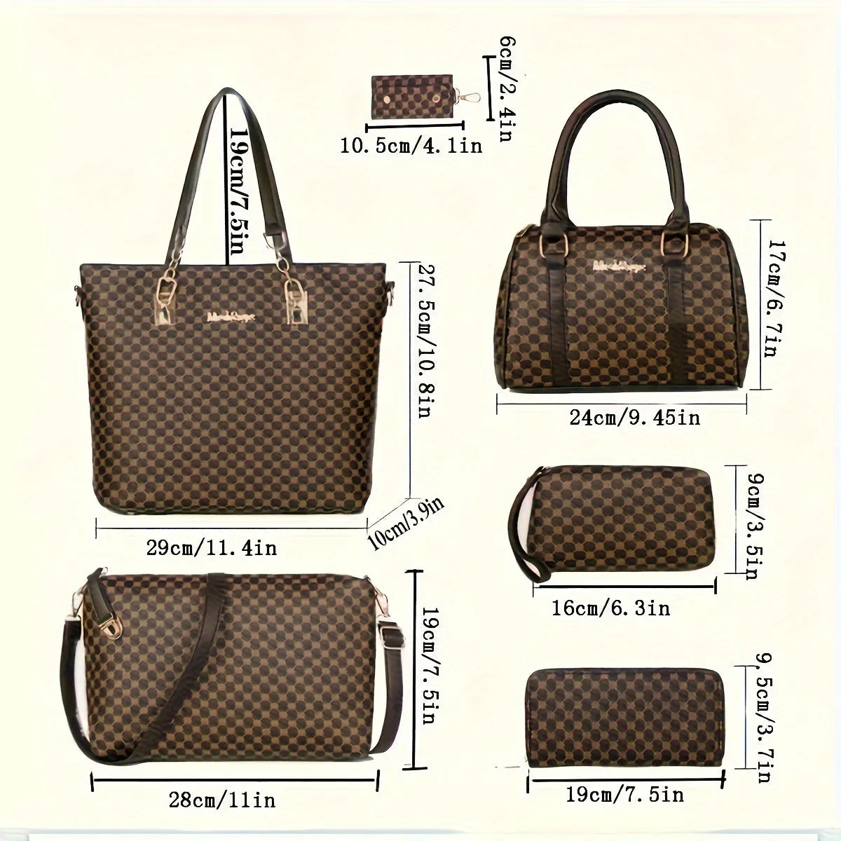 Versatile, Elegant 6-Piece PU Leather Tote/Clutch Sets