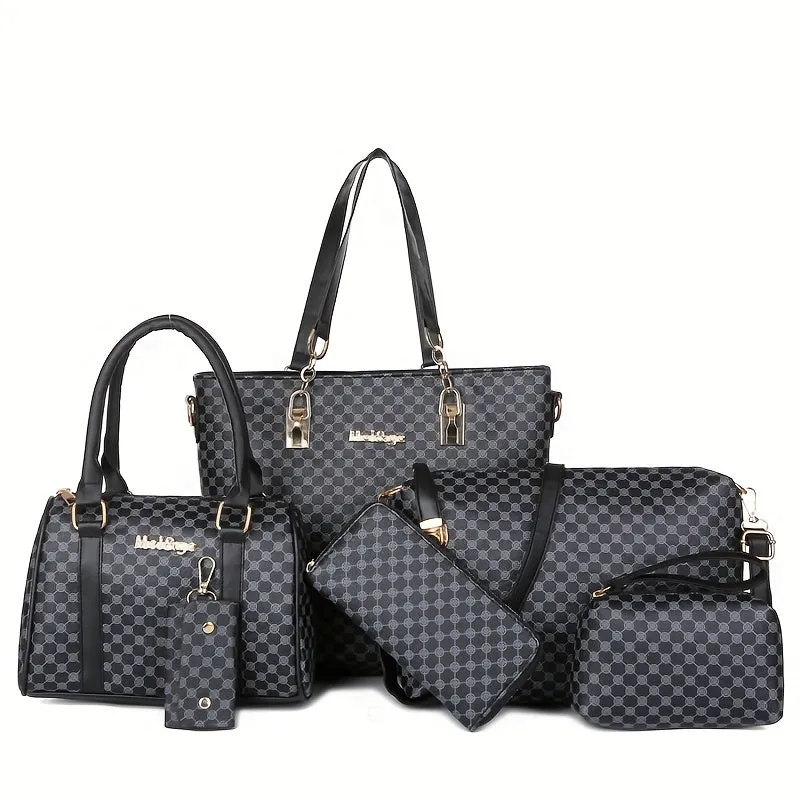 Versatile, Elegant 6-Piece PU Leather Tote/Clutch Sets