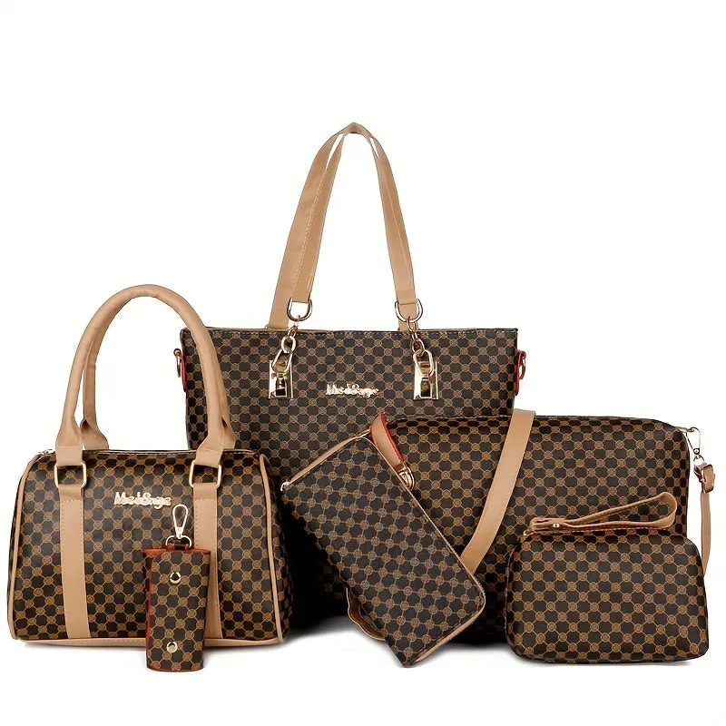Versatile, Elegant 6-Piece PU Leather Tote/Clutch Sets