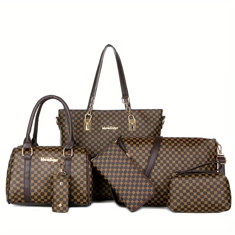 Versatile, Elegant 6-Piece PU Leather Tote/Clutch Sets