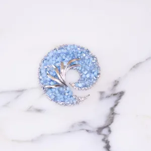 Vintage 1950s Silver Swirl with Baby Blue Seed Beads Brooch