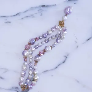 Vintage Amethyst Faux Pearl and Crystal Bead Triple Strand  Bracelet
