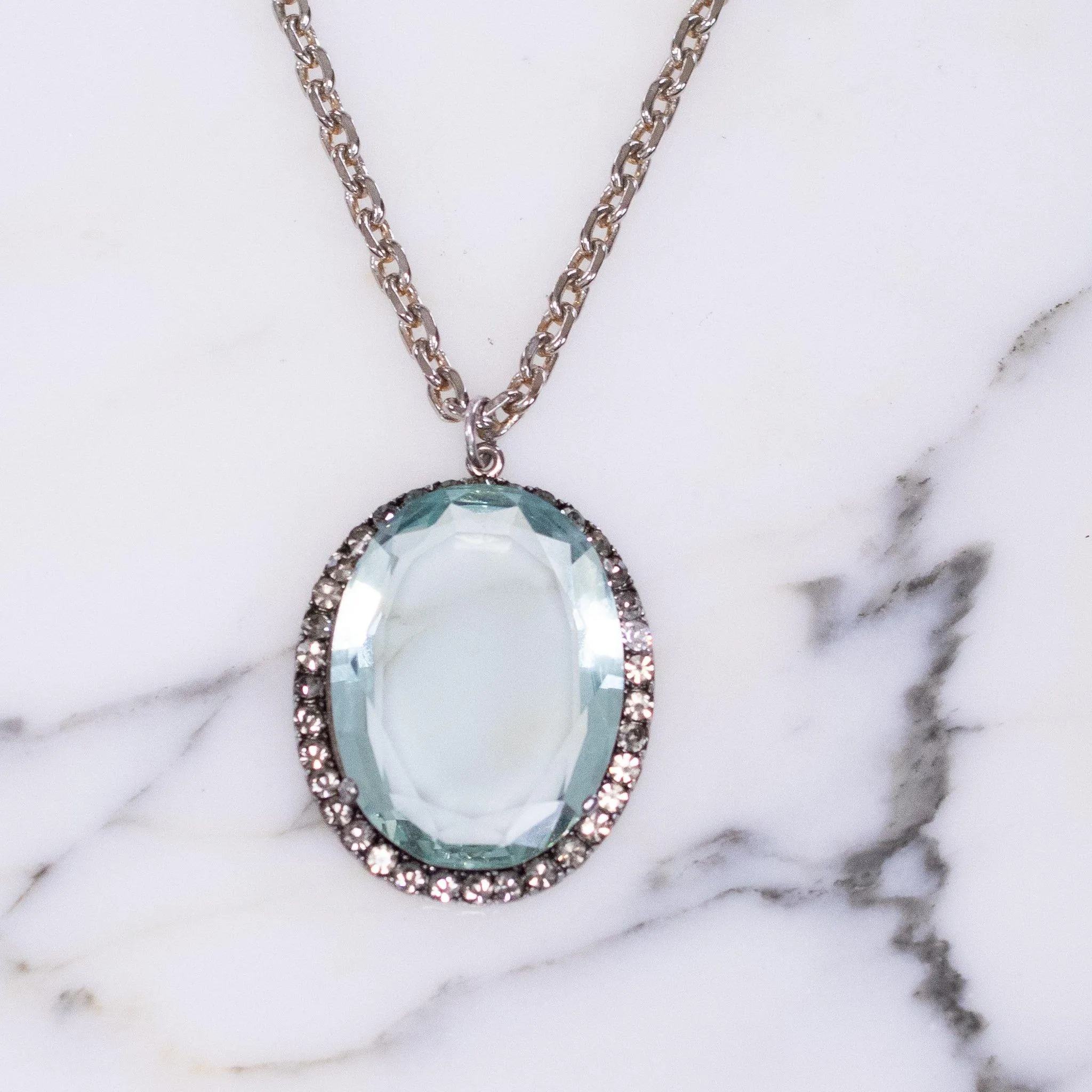 Vintage Aqua Crystal Medallion Pendant