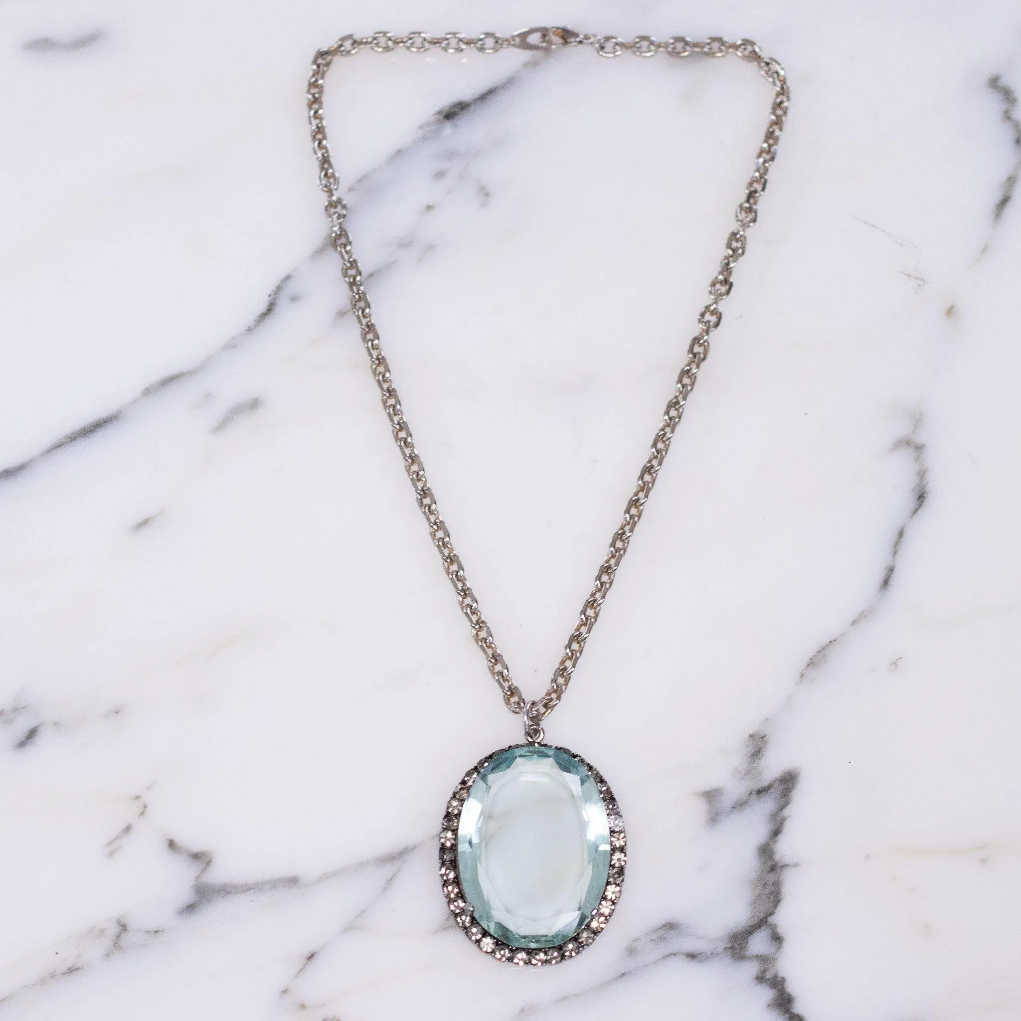 Vintage Aqua Crystal Medallion Pendant
