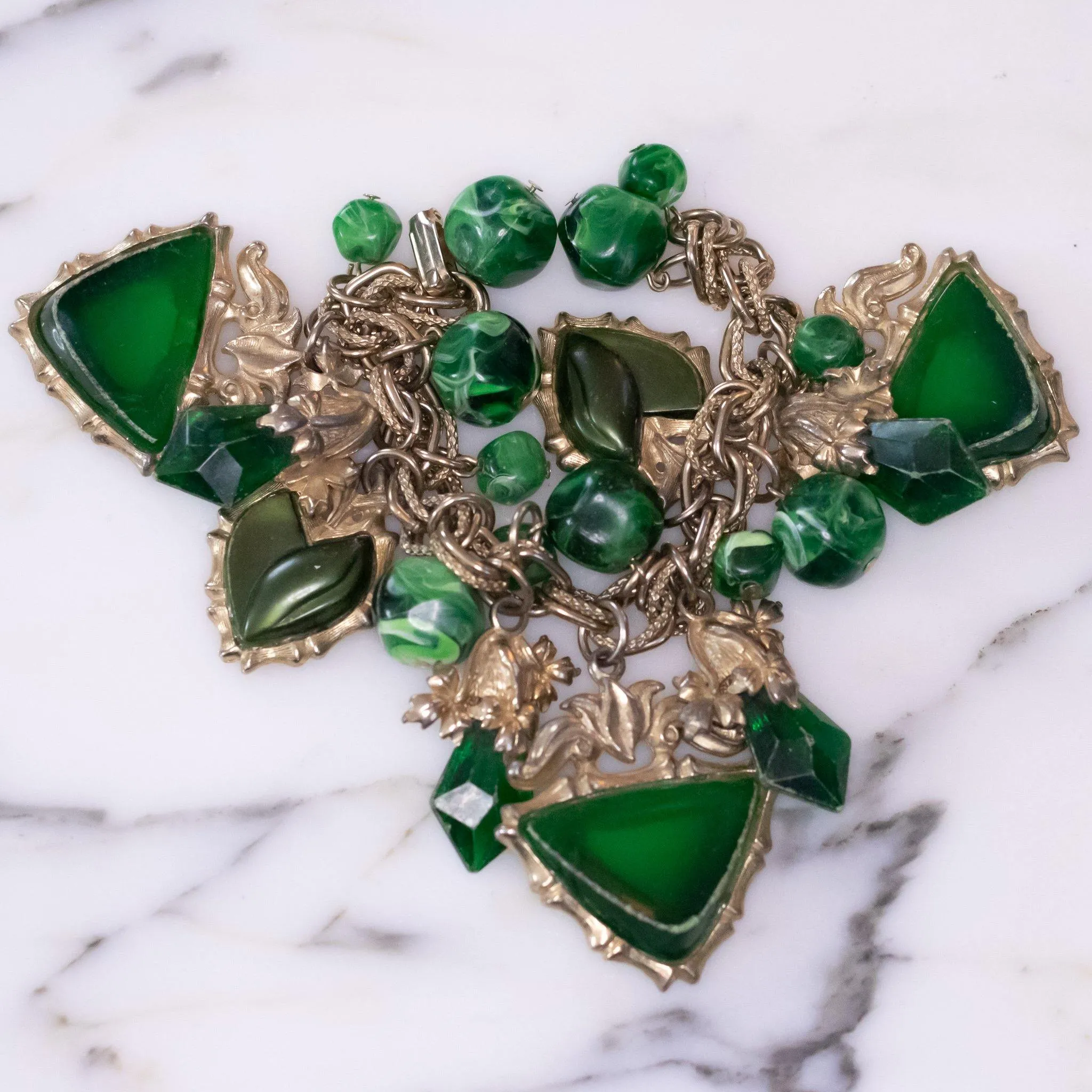 Vintage Chunky Green Lucite Charm Bracelet