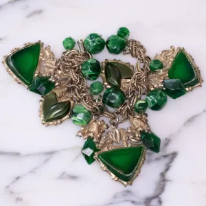 Vintage Chunky Green Lucite Charm Bracelet