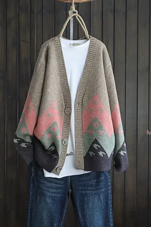 Vintage Color Block Knitted Jacket